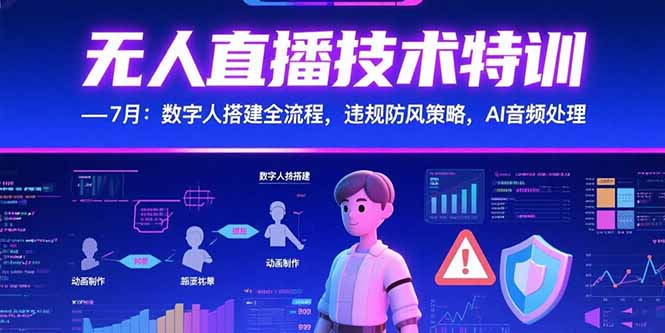 无人直播技术特训-7月：数字人搭建全流程，违规防风策略，AI音频处理-超级会员网