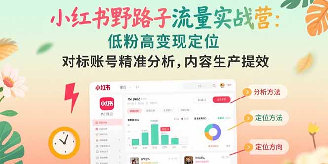 小红书野路子流量实战营：低粉高变现定位 对标账号精准分析 内容生产提效-超级会员网