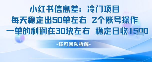小红书信息差冷门项目一单利润30块每天稳定1.5k左右2个账号操作-超级会员网