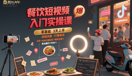 餐饮短视频入门实操课，引爆同城流量，打爆单店-超级会员网