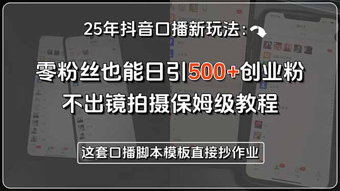 25年抖音口播新玩法：零粉丝也能日引500+创业粉，不出镜拍摄保姆级教程…-超级会员网