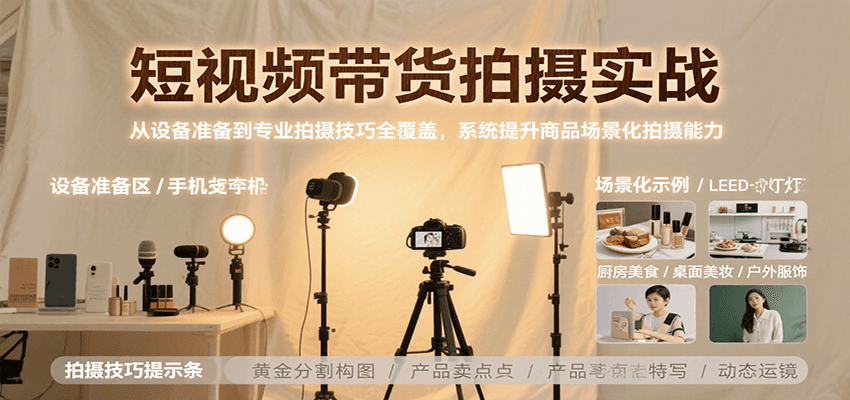 短视频带货拍摄实战，从设备准备到专业拍摄技巧全覆盖，系统提升商品场景化拍摄能力-超级会员网
