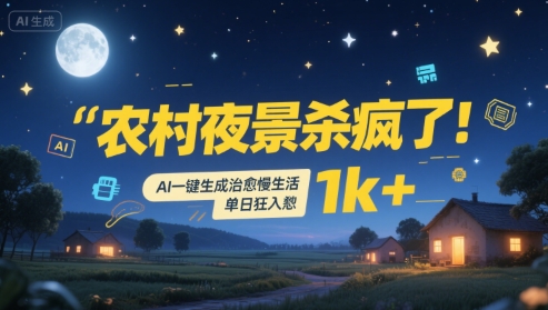 农村夜景杀疯了！AI一键生成治愈系慢生活，单日狂入1k+-超级会员网