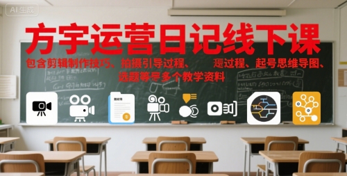 方宇运营日记线下课，包含剪辑制作技巧、拍摄引导过程、起号思维导图、选题等多个教学资料-超级会员网