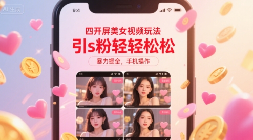 四开屏美女视频玩法，引s粉轻轻松松，暴力掘金，手机操作【揭秘】-超级会员网