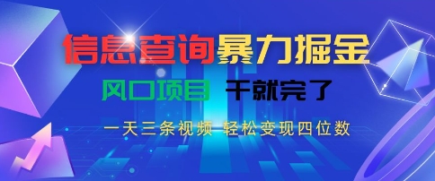 信息查询暴力掘金，一天三条视频，轻松变现四位数，风口项目干就完了【揭秘】-超级会员网