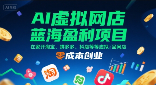 AI虚拟网店蓝海盈利项目，在家开淘宝、拼多多、抖店等虚拟品网店，零成本创业-超级会员网