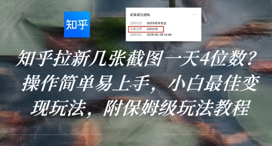 知乎拉新几张截图一天4位数？操作简单易上手，小白最佳变现玩法，附保姆级玩法教程-超级会员网