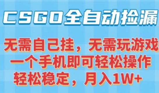 CSGO自动捡漏项目，最新独家玩法，一个手机可操作，新手小白轻松月入1W+，操作简单易上手【揭秘】-超级会员网