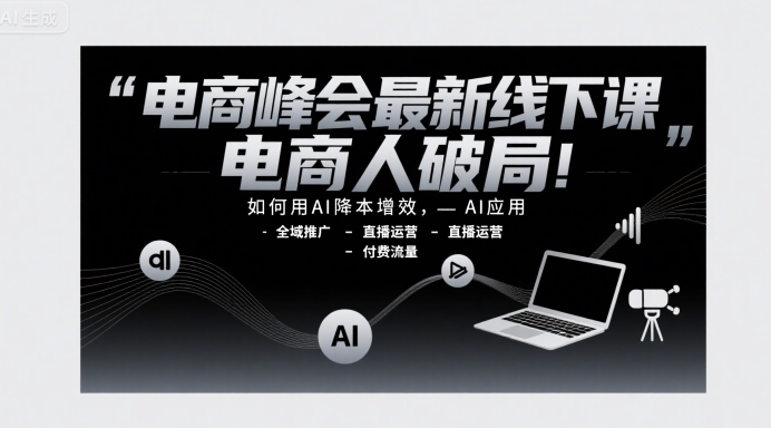 电商峰会最新线下课，电商人破局，如何用AI降本增效，AI应用-全域推广-直播运营-付费流量-超级会员网