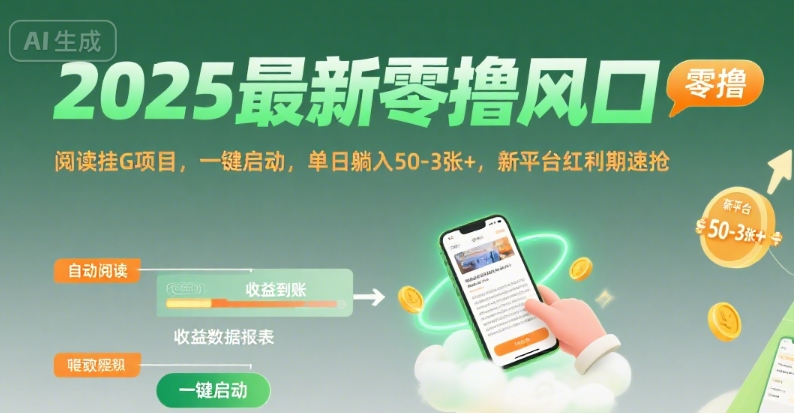 2025最新零撸风口，阅读挂G项目，一键启动，单日躺入 50-3张+，新平台红利期速抢【揭秘】-超级会员网