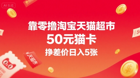 靠零撸淘宝天猫超市50元猫卡，挣差价日入5张-超级会员网