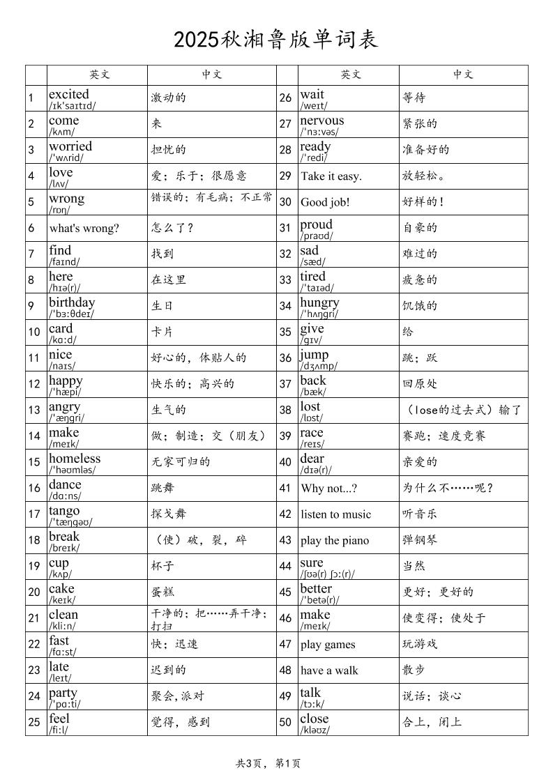 2025秋四上英语湘鲁版单词表-超级会员网