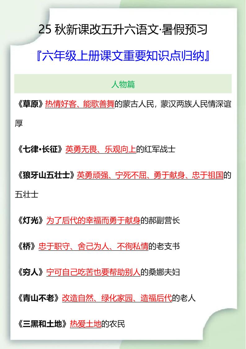 【2025秋新版】六年级语文上册课文重要知识点归纳-超级会员网