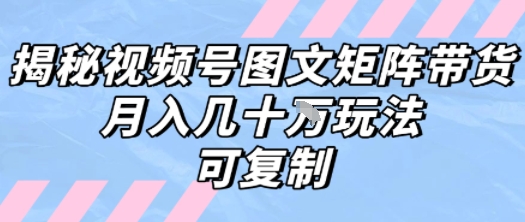 解密视频号图文矩阵带货，月入几个W的打法，可复制-超级会员网