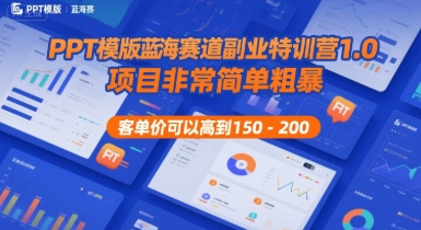 PPT模版蓝海赛道副业特训营1.0，项目非常简单粗暴，客单价可以高到150-200-超级会员网