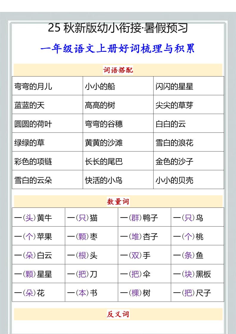 【2025秋新版】幼小衔接一年级语文上册好词梳理与积累-超级会员网