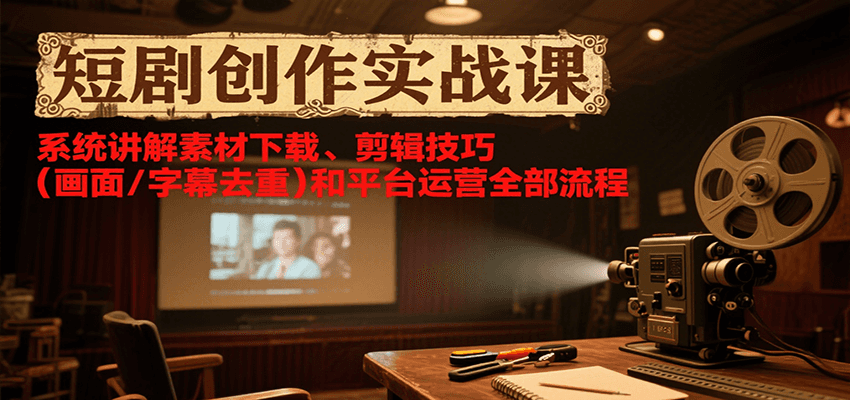 短剧创作实战课，系统讲解素材下载、剪辑技巧(画面/字幕去重)和平台运营全部流程-超级会员网