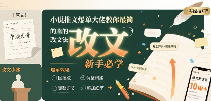 小说推文爆单大佬教你最简单的改文方法实操课，新手必学-超级会员网
