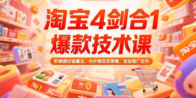 淘宝4剑合1爆款技术课73期：阶梯提价破量法，内外销双改策略 全站推广拉升-超级会员网