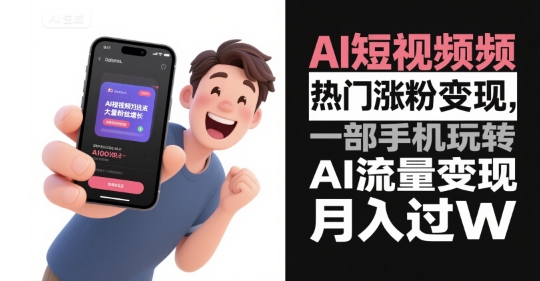 AI短视频热门涨粉变现，一部手机玩转AI流量变现，月入过W-超级会员网