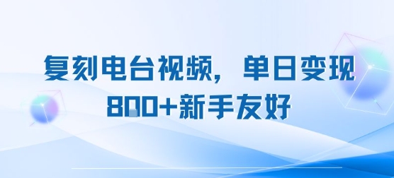 复刻电台视频，单日变现8张+新手友好，长期可做-超级会员网
