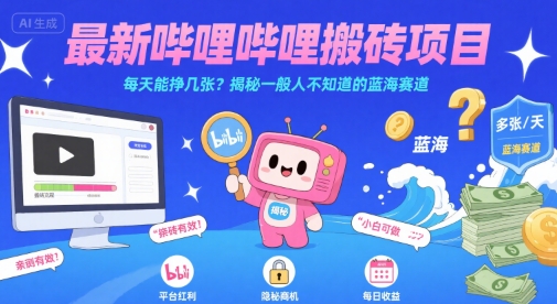 最新哔哩哔哩上B站搬砖项目，每天能挣几张？揭秘一般人不知道的蓝海赛道-超级会员网