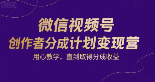 微信视频号创作者分成计划变现营，用心教学，直到取得分成收益-超级会员网
