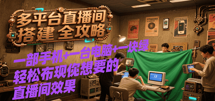 多平台直播间搭建全攻略，一部手机+一台电脑+一块绿布轻松实现你想要的直播间效果-超级会员网