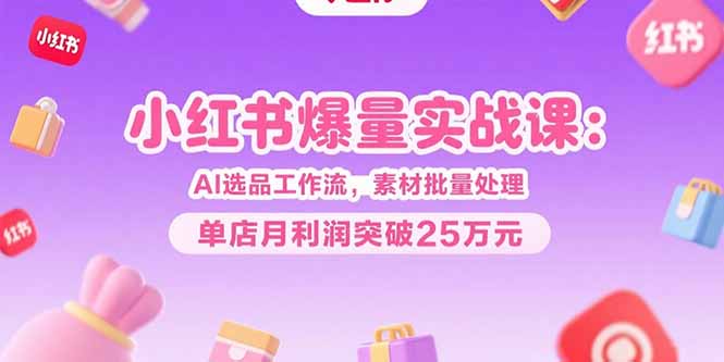 小红书爆量实战课：AI选品工作流，素材批量处理，单店月利润突破25万元-超级会员网