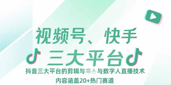 视频号、快手、抖音三大平台的剪辑与数字人直播技术，内容涵盖20+热门赛道-超级会员网