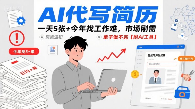 AI代写简历，一天5张+今年找工作难，市场刚需，单子做不完【附AI工具】-超级会员网