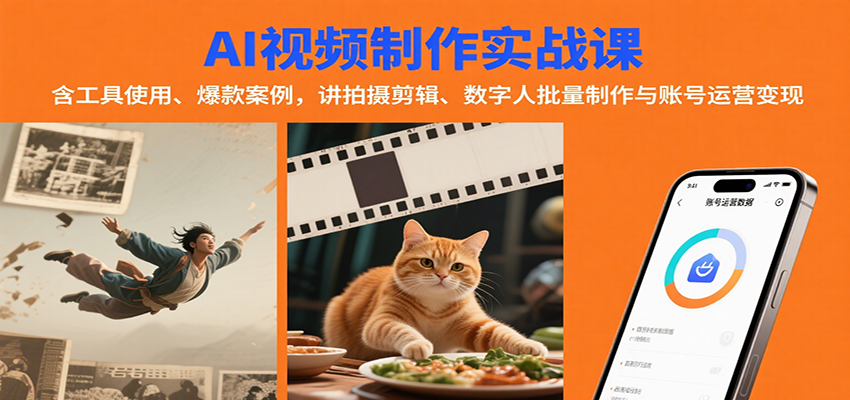 AI视频制作实战：含工具使用、爆款案例，讲拍摄剪辑、数字人批量制作与账号运营变现-超级会员网