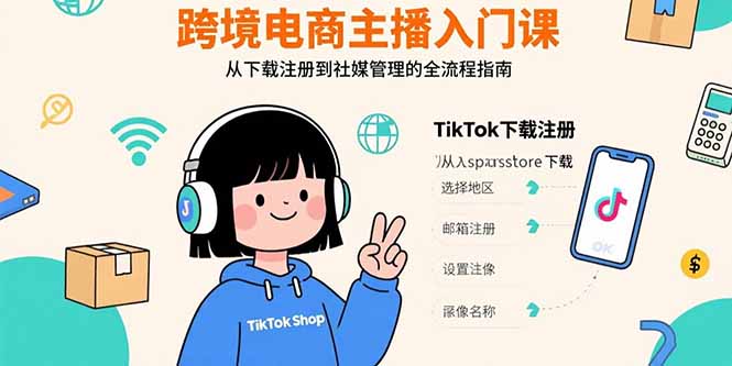 跨境电商主播入门课，TikTok下载注册，支付工具配置，社媒账号管理全流程-超级会员网