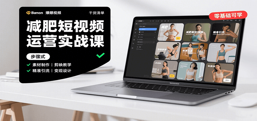 减肥短视频运营实战课：含素材制作、剪映教学，讲精准引流、变现设计与内容模板技巧-超级会员网