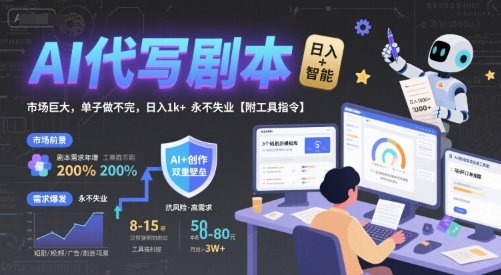 AI代写剧本，市场巨大，单子做不完，日入1k+ 永不失业【附工具指令】-超级会员网