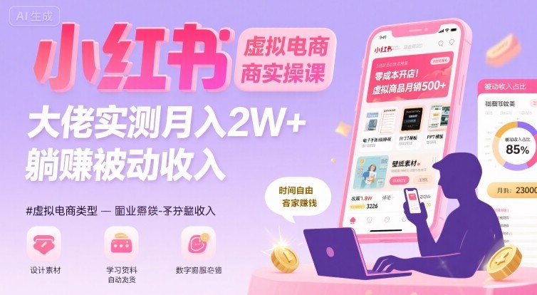 小红书虚拟电商，大佬实测月入2W+，实现被动收入-超级会员网