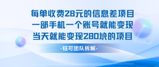 每单收费28米的项目单日能变现280左右 一部手机一个账号就能变现-超级会员网
