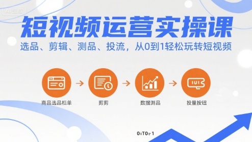 短视频运营实操课，选品、剪辑、测品、投流，从0到1轻松玩转短视频-超级会员网