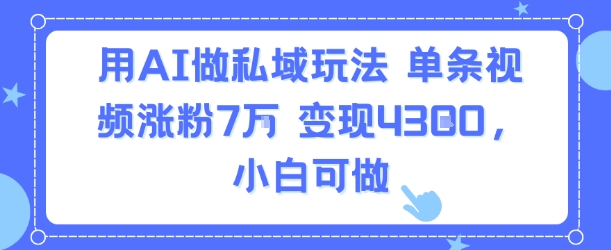 用AI做私域玩法，单条视频涨粉7W变现4.3k，小白可做-超级会员网