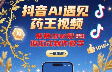 抖音AI遇见药王视频，条条10W赞，快速起千粉万粉号，傻瓜式制作教学-超级会员网