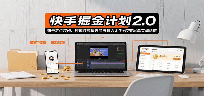 快手掘金计划2.0，账号定位装修、短视频剪辑选品与磁力金牛+裂变出单实战指南-超级会员网