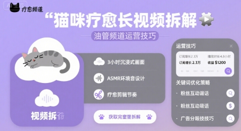 猫咪疗愈长视频拆解 &油管频道运营技巧-超级会员网