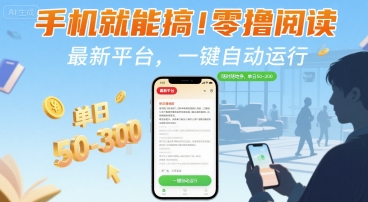 手机就能搞！零撸阅读挂G，最新平台，一键自动运行，随时随地挣，单日50-3张+【揭秘】-超级会员网