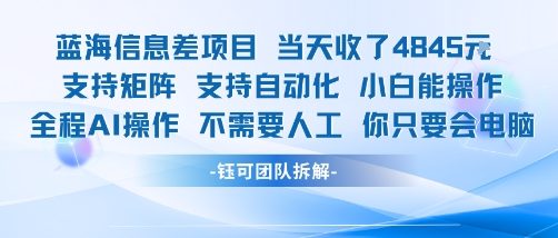 蓝海信息差项目当天收米1k+ 支持矩阵支持自动化小白能操作全程AI操作不需要人工你只要会电脑-超级会员网