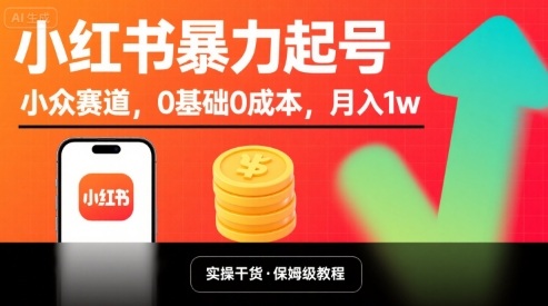 小红书暴力起号，小众赛道，0基础0成本，月入1w-超级会员网