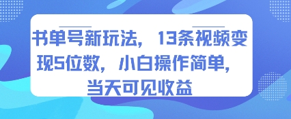 书单号新玩法，13条视频变现5位数，小白操作简单，当天可见收益-超级会员网