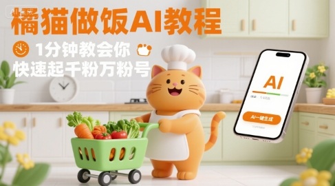 有趣的橘猫买菜做饭视频，用AI一键搞定，1分钟教会你，快速起千粉万粉号-超级会员网