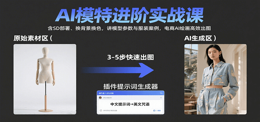 AI模特进阶实战课：含SD部署、换背景换色，讲模型参数与服装案例，电商AI绘画高效出图-超级会员网