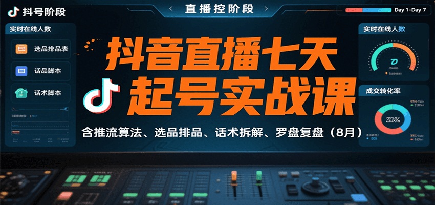 抖音直播七天起号实战课：含推流算法、选品排品、话术拆解、罗盘复盘(8月)-超级会员网